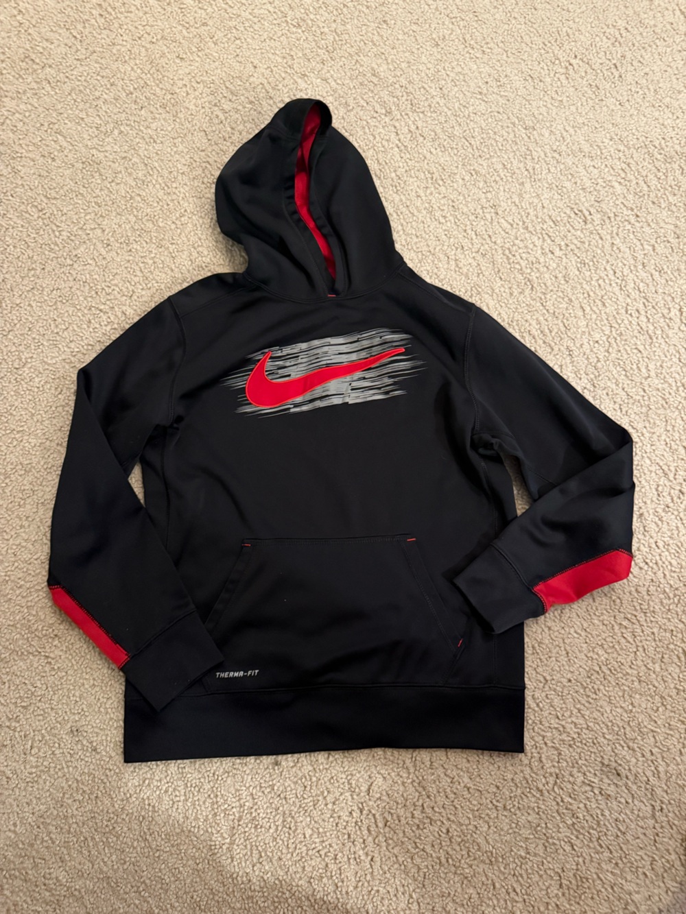 Nike Black Hoodie with Red Swoosh and Red Trim